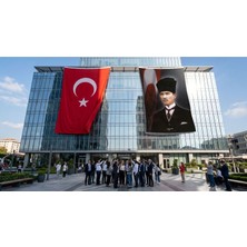 Punto Dizayn Kalpaklı Mustafa K.atatürk ve Türk Bayrağı Bayrak ve Türk Bayrağı Premium Raşel Kumaş 2'li Set 10X15 Metre Ata4