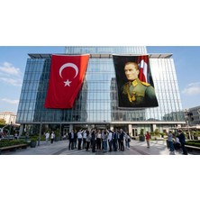 Punto Dizayn Üniformalı Gazi Mustafa Kemal Atatürk- Ay Yıldız Bayrak Bayrak ve Türk Bayrağı Premium Raşel Kumaş 2'li Set 10X15 Metre ATA17