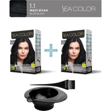 Sea Color 2'li Paket Set Saç Boyası 1.1 Mavi Siyah, Boya Tası ve Fırça Hediye!