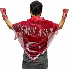Kordak Kırmızı Asker Şalı - "o Şimdi Asker" Yazılı Şal Eldiven Seti