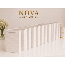 Nova Lüks 10'lu  Karton Hediye Çantası Seti – Beyaz Renk Gold Detaylı Premium Tasarım