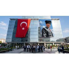 Punto Dizayn Kalpaklı Atatürk Portresi Bayrak ve Türk Bayrağı Premium Raşel Kumaş 2'li Set 10x15 metre ATA81