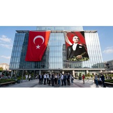 Punto Dizayn Mustafa Kemal Atatürk Altın Imzalı Bayrak ve Türk Bayrağı Premium Raşel Kumaş 2'li Set 10X15 Metre ATA14