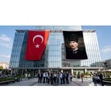 Punto Dizayn Kalpaklı Gazi Mustafa Kemal Atatürk Portresi Bayrak ve Türk Bayrağı Premium Raşel Kumaş 2'li Set 10X15 Metre ATA35