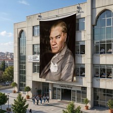 Punto Dizayn Mavi Gözlü Ulu Önder Mustafa Kemal Atatürk Poster Bayrak Raşel Kumaş 6x9 metre ATA56