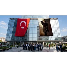 Punto Dizayn Bastonlu Atatürk Portresi Bayrak ve Türk Bayrağı Premium Raşel Kumaş 2'li Set 10x15 metre ATA78