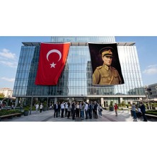 Punto Dizayn Atatürk Asker Ünüformasıyla Bayrak ve Türk Bayrağı Premium Raşel Kumaş 2'li Set 10X15 Metre ATA52