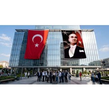 Punto Dizayn Ay Yıldızlı Bayrak Atatürk Portresi Bayrak ve Türk Bayrağı Premium Raşel Kumaş 2'li Set 10x15 metre ATA15