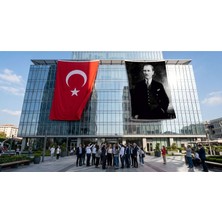 Punto Dizayn Siyah Takım Elbiseli Mustafa K. Atatürk Bayrak ve Türk Bayrağı Premium Raşel Kumaş 2'li Set 10X15 Metre ATA39