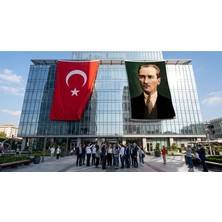 Punto Dizayn Sivil Başkumandan Gazi Mustafa Kemal Atatürk Bayrak ve Türk Bayrağı Premium Raşel Kumaş 2'li Set 10x15 metre ATA6