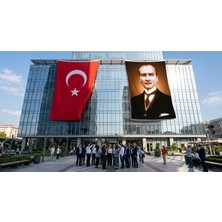 Punto Dizayn Sivil Takım Elbiseli Mustafa Kemal Atatürk Bayrak ve Türk Bayrağı Premium Raşel Kumaş 2'li Set 10x15 metre ATA22