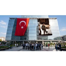 Punto Dizayn Atatürk Odasında Çalışırken Bayrak ve Türk Bayrağı Premium Raşel Kumaş 2'li Set 10x15 metre ATA57