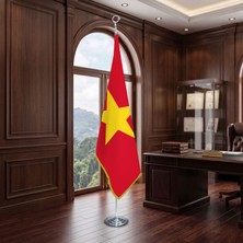 Punto Dizayn Vietnam Direkli - Altın Saçaklı Saten Makam Bayrağı Seti (Krom Direk)