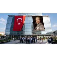 Punto Dizayn Mavi Gözlü Ulu Önder Mustafa Kemal Atatürk Bayrak ve Türk Bayrağı Premium Raşel Kumaş 2'li Set 10X15 Metre ATA56