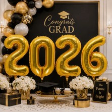 Dodomar Folyo Balon Mezuniyet 2026 Yazısı Gold Altın Set 40 Inç 100 cm 4 Rakam Parti Süsü