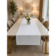 Zeyno Home Tekstil %100 Polyester Dertsiz Leke Tutmaz Şerit Desenli Runner Masa Örtüsü 53X220 cm