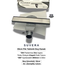 Suvera 33CM Paslanmaz Izgaralı (File Yalıtım Kitli) Koku Önleyici Klapeli Duş Kanalı – Ø50MM (Fileli) S-Sifon Sistemi