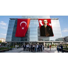 Punto Dizayn Takım Elbiseli Sivil Gazi Mustafa Kemal Atatürk Portre Ay Yıldız Bayrak ve Türk Bayrağı Premium Raşel Kumaş 2'li Set 10X15 Metre ATA40