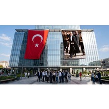 Punto Dizayn Siyah Takım Elbiseli Atatürk Bayrak ve Türk Bayrağı Premium Raşel Kumaş 2'li Set 10X15 Metre ATA21