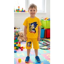 Ütaç Kids Erkek Çocuk Mavi Sonic Baskılı Şortlu Takım - Pamuklu Yazlık Tişört ve Şort Seti