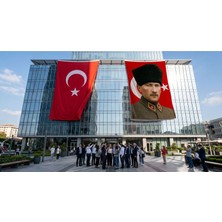 Punto Dizayn Askeri Üniformalı Atatür ve Türk Bayrağı Bayrak ve Türk Bayrağı Premium Raşel Kumaş 2'li Set 10X15 Metre ATA80