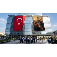 Punto Dizayn Askeri Üniformalı Atatürk Portresi Bayrak ve Türk Bayrağı Premium Raşel Kumaş 2'li Set 10x15 metre ATA75