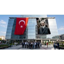 Punto Dizayn Mustafa Kemal Atatürk Portre Poster Bayrak ve Türk Bayrağı Premium Raşel Kumaş 2'li Set 10X15 Metre ATA38