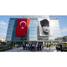 Punto Dizayn Siyah Beyaz Kalpaklı Atatürk Portresi Bayrak ve Türk Bayrağı Premium Raşel Kumaş 2'li Set 10X15 Metre ATA30