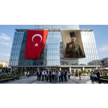 Punto Dizayn Askeri Üniformalı Mustafa K. Atatürk Bayrak ve Türk Bayrağı Premium Raşel Kumaş 2'li Set 10X15 Metre ATA84