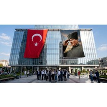 Punto Dizayn Selam Veren Ulu Önder Gazi Mustafa Kemal Atatürk Bayrak ve Türk Bayrağı Premium Raşel Kumaş 2'li Set 10x15 metre ATA63