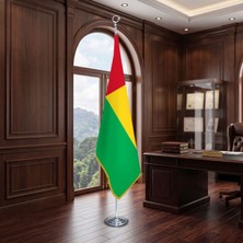 Punto Dizayn Gine-Bissau Direkli - Altın Saçaklı Saten Makam Bayrağı Seti (Krom Direk)