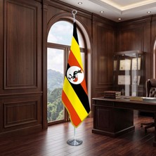 Punto Dizayn Uganda Direkli - Altın Saçaklı Saten Makam Bayrağı Seti (Krom Direk)