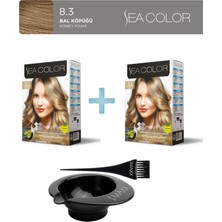 Sea Color 2'li Paket Set Saç Boyası 8.3 Bal Köpüğü, Boya Tası ve Fırça Hediye!
