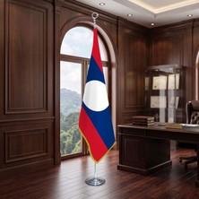 Punto Dizayn Laos Direkli - Altın Saçaklı Saten Makam Bayrağı Seti (Krom Direk)