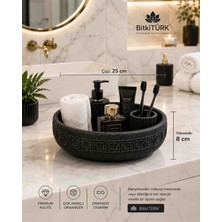 BitkiTÜRK 🖤 Kabartmalı Siyah Beton Organizer | Dekoratif Masa Üstü Düzenleyici | Çok Amaçlı Beton Kase 25 cm