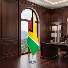 Punto Dizayn Guyana Direkli - Altın Saçaklı Saten Makam Bayrağı Seti (Krom Direk)