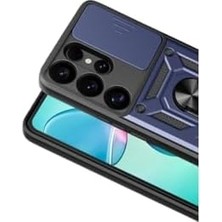Hd Group - S26 Ultra ile Uyumlu Galaxy Için Sürgülü Korumalı Yüzüklü Standlı Magnetic Tpu Tank Kapak - Lacivert