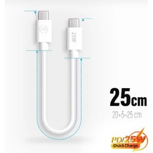 Hd Group Kısa 25 cm 20W Hızlı Type C Şarj Kablosu Çift Taraflı Type-C To Type-C Pd Şarj Data Kablo, Iphone 15 16 Pro Uyumlu