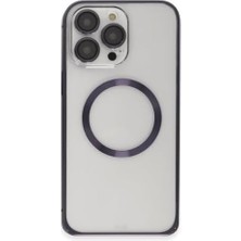Hd Group 14 Pro ile Uyumlu Kılıf Kamera Lensli Metal Çerçeve Bumper Kilitli Kapak Derin Mor