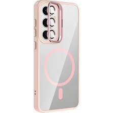 Hd Group Galaxy S25 Fe ile Uyumlu Z-Etro Magsafe Şarj Destekli, Güçlü Manyetik Tutucu, Stand Olabilen, Kamera Lens Hediyeli Koruyucu Kılıf Pembe
