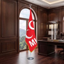 Punto Dizayn MHP Kırmızı Direkli - Altın Saçaklı Saten Makam Bayrağı Seti (Krom Direk)
