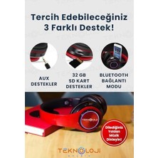 Hd Group Kablosuz Kulaklık Bluetooth Mikrofonlu Kulaküstü Kulaklık LED Işıklı Katlanabilir Kırmızı