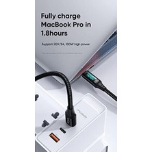 Hd Group CA-1100 Type-C Kablo 100W - Dijital Watt Göstergeli Hızlı Şarj Kablosu, 5A Pd Qc Usb-C, Laptop/tablet/telefon, 1.2m