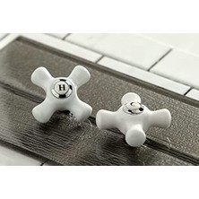 Hd Group KS1431PX Iki Kollu Banyo Musluğu, Porselen Çapraz Saplı, Pirinç Pop-Up, 15,7 Cm, Cilalı Krom