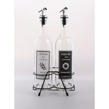Hd Group Şeffaf 750 ml Siyah Beyaz Etiketli Siyah Standlı Akıtıcılı Yağlık Yağdanlık