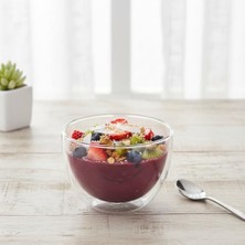 Hd Group 1 Adet Çift Cidarlı Borosilikat Cam Kase (250 Ml) - Isı Yalıtımlı, El Yakmayan Şeffaf Servis Kasesi | 9x7.5 cm | Tatlı, Yoğurt, Çorba Kasesi