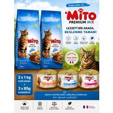 Mito Mix Kedi Maması 2 x 1 kg + 3 Adet Yaş Mama 85 Gr.lık
