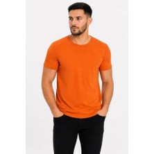 Efnaz Style Erkek Basic Tişört Bisiklet Yaka Kısa Kol Günlük Yazlık Slim Fit T-Shirt - Turuncu
