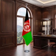 Punto Dizayn Afganistan Direkli - Altın Saçaklı Saten Makam Bayrağı Seti (Krom Direk)