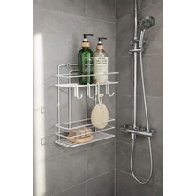 Hd Group Lüks Beyaz Metal 2 Katlı Banyo Rafı Şampuanlık ve Duş Rafı Askılı Yapışkanlı Duvara Monte Tş-02